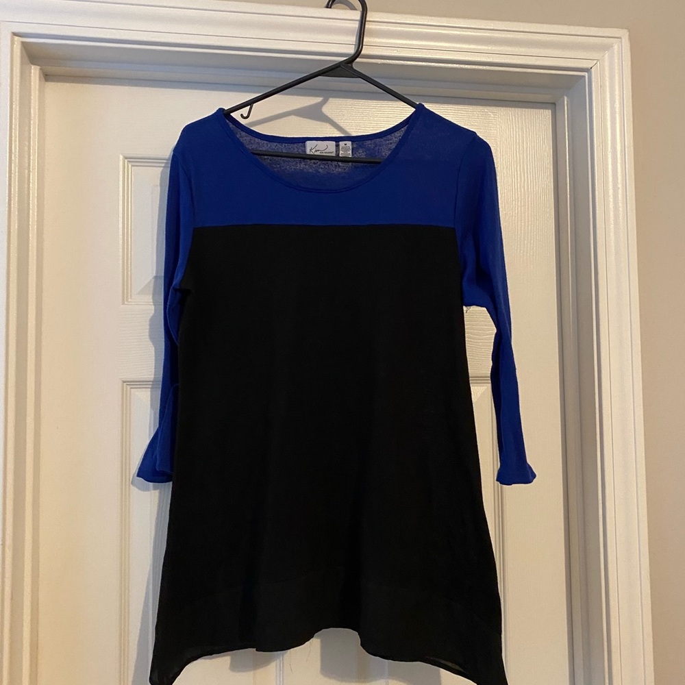 Kim Rogers Black and Blue Long Sleeve Colorblock Top